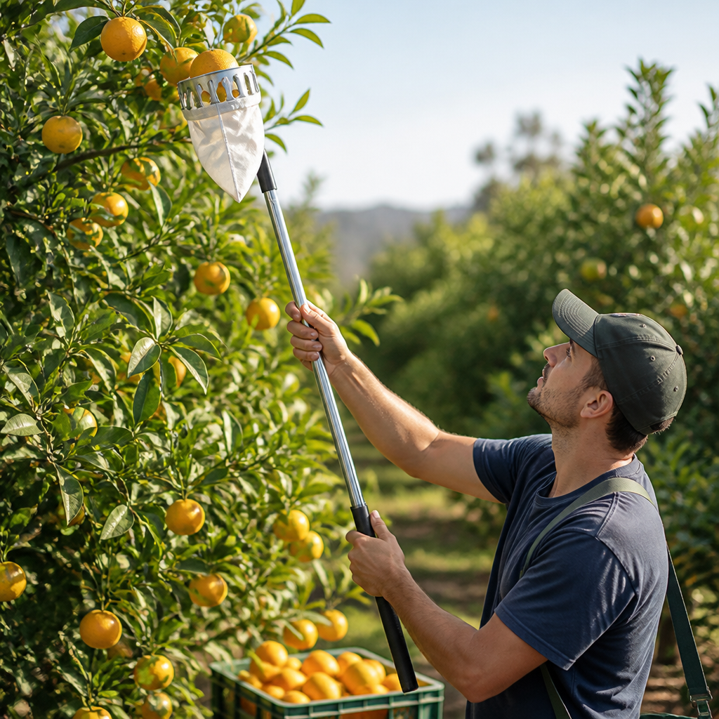 Fruit Picker Pole | Telescopic Stainless Steel | Up to 4m Reach | For Orchard & Garden