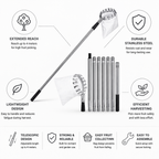 Fruit Picker Pole | Telescopic Stainless Steel | Up to 4m Reach | For Orchard & Garden