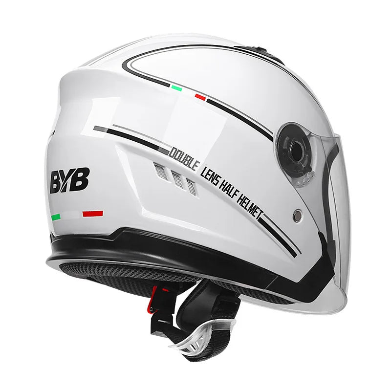 3/4 Open-Face Motorcycle Helmet | Retro Style | Anti-Fog Double-Lens Visor | Lightweight