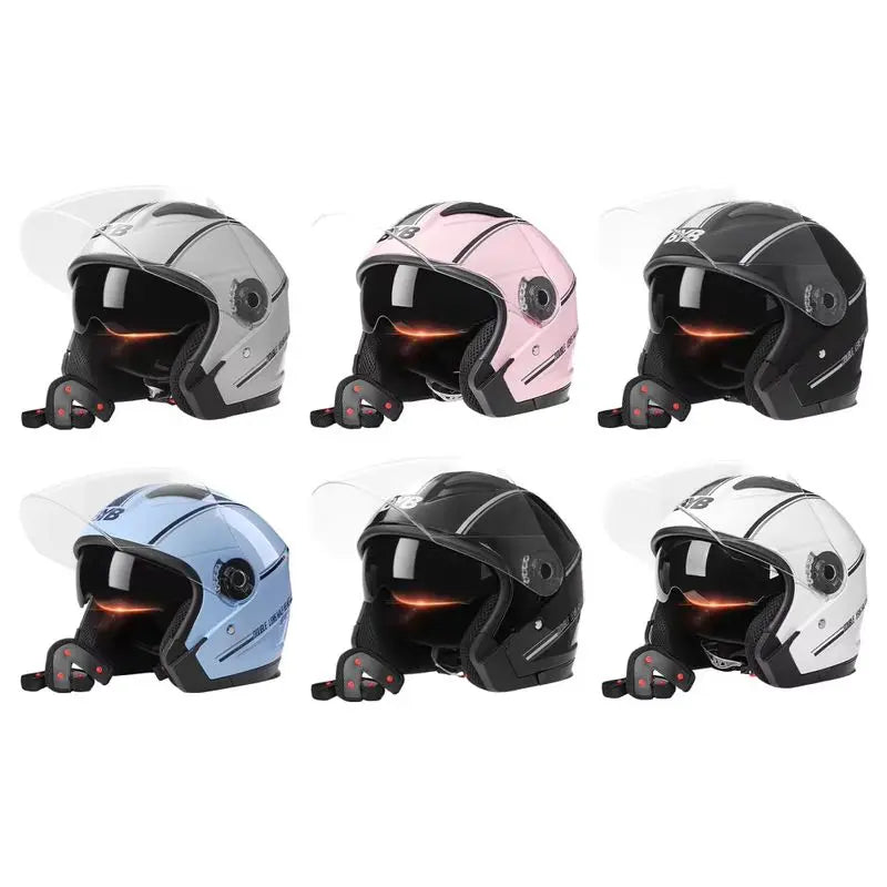 3/4 Open-Face Motorcycle Helmet | Retro Style | Anti-Fog Double-Lens Visor | Lightweight