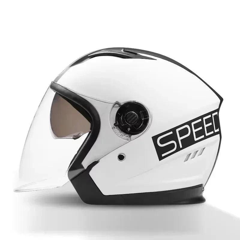 3/4 Open-Face Motorcycle Helmet | Retro Style | Anti-Fog Double-Lens Visor | Lightweight