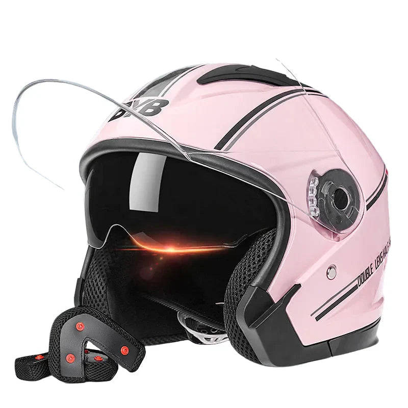 3/4 Open-Face Motorcycle Helmet | Retro Style | Anti-Fog Double-Lens Visor | Lightweight