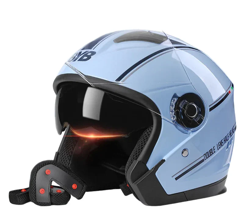 3/4 Open-Face Motorcycle Helmet | Retro Style | Anti-Fog Double-Lens Visor | Lightweight