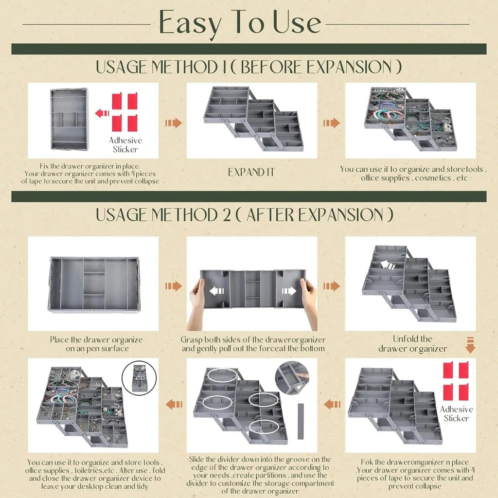3-Tier Drawer Organizer | Adjustable Dividers & Modular Design | Durable | Space-Saving Storage