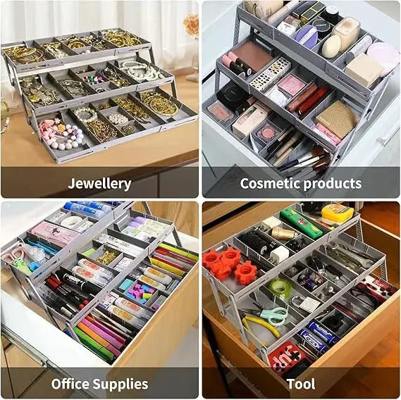 3-Tier Drawer Organizer | Adjustable Dividers & Modular Design | Durable | Space-Saving Storage