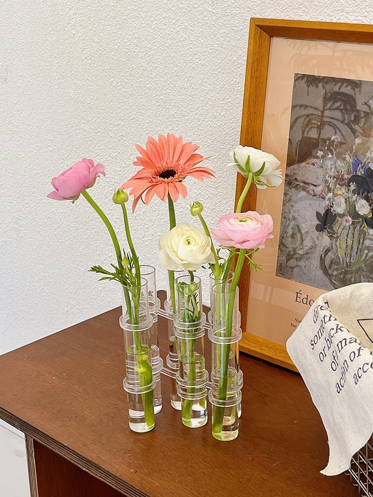 Adjustable Flower Vase | Hinged Interconnected Glass Tubes | Clear Borosilicate Glass