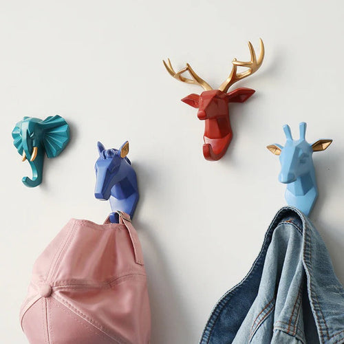 Animal Head Wall Hook | Hand-Painted Resin | Pre-Drilled Mount | Entryway Storage