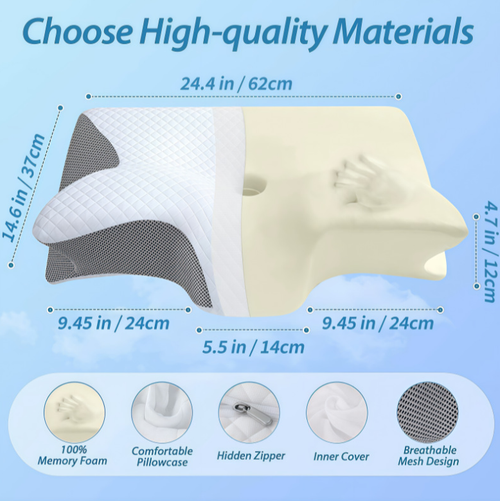 Anti-Snore Pillow | Ergonomic Contour Memory Foam | Breathable Removable Cooling Cover