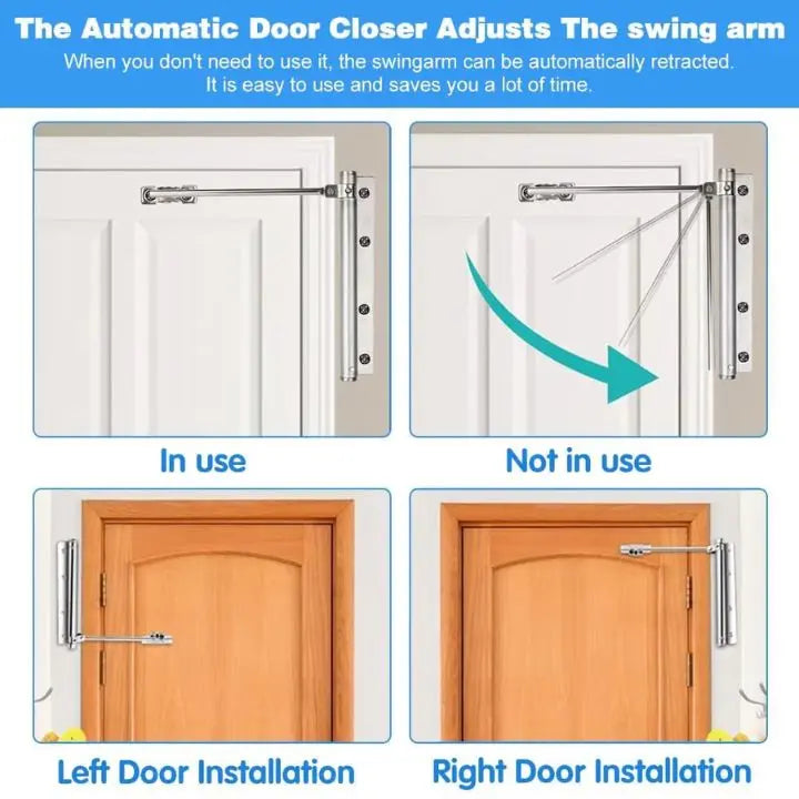 Automatic Door Closer | Silent Self-Closing Hinge | Adjustable Closing Force | Stainless Steel
