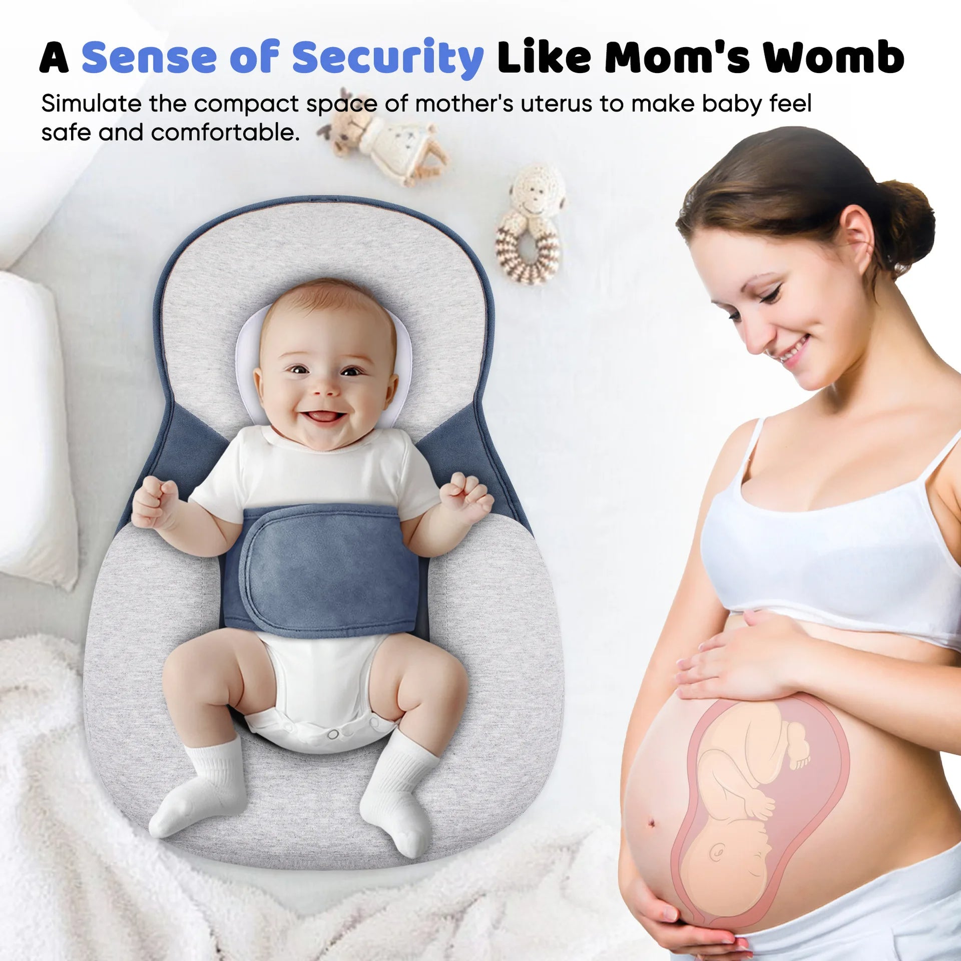 Baby Lounger for Newborns & Infants | Elevated Anti-Reflux 15° Incline | Breathable Cotton Mesh