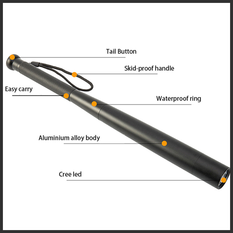 Baseball Bat-Shaped Flashlight | LED & 3 Lighting Modes | Aluminum | Emergency & Utility Use