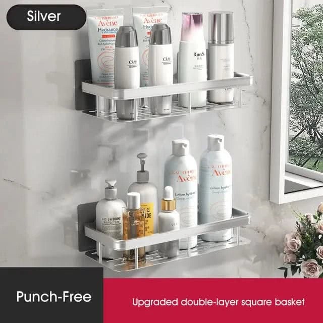 Bathroom Shelf | Drill-Free Self-Adhesive | Stainless Steel Trim | Supports Up to 5 kg