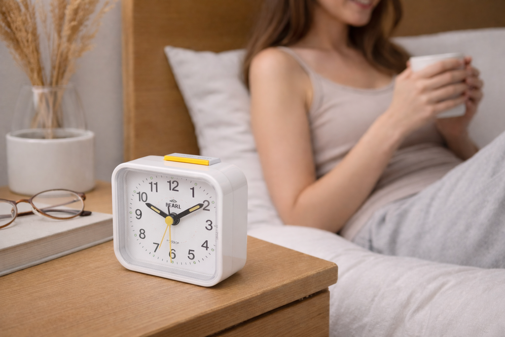 Bedside Alarm Clock | Silent Analog Face | Snooze & Night Light | Compact Nightstand Size