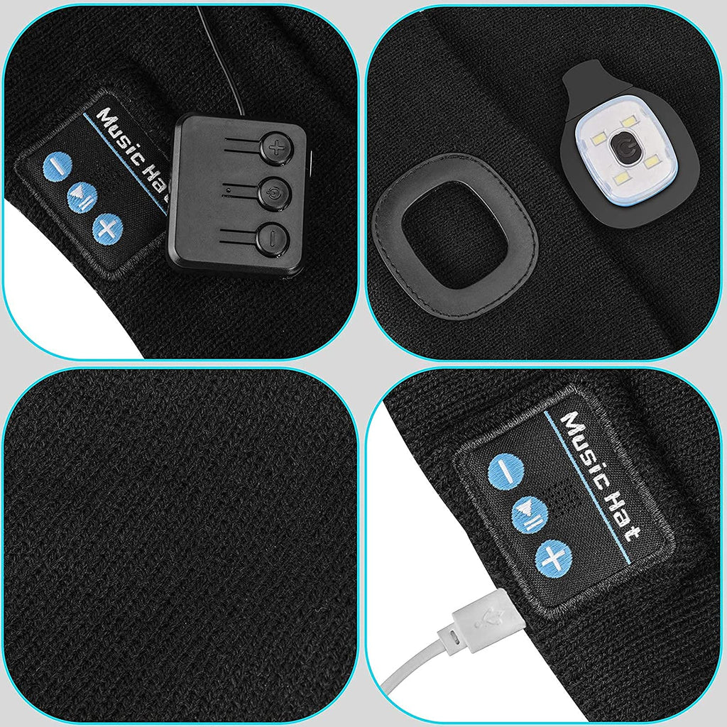 Bluetooth Beanie Hat (Unisex) | Wireless Headphones & Detachable LED | USB Rechargeable