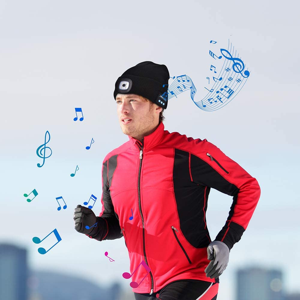 Bluetooth Beanie Hat (Unisex) | Wireless Headphones & Detachable LED | USB Rechargeable