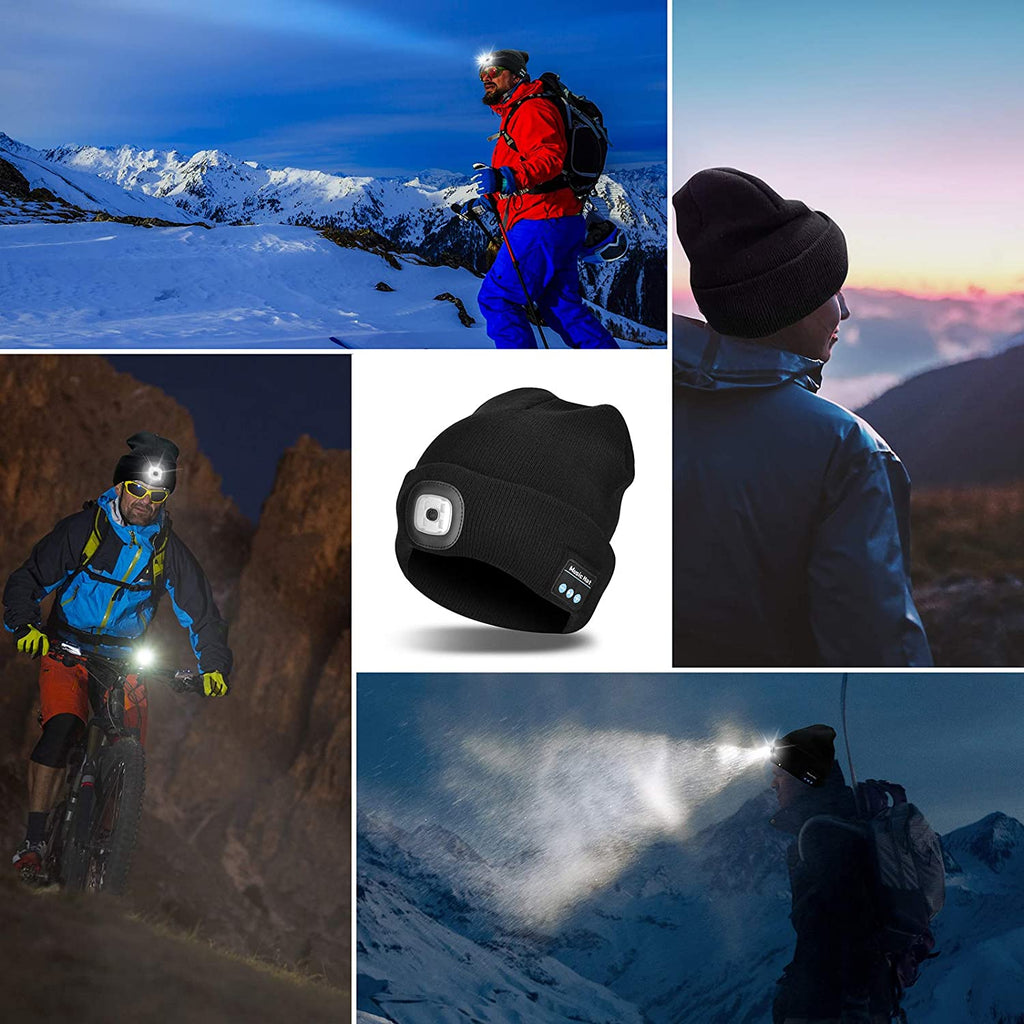Bluetooth Beanie Hat (Unisex) | Wireless Headphones & Detachable LED | USB Rechargeable