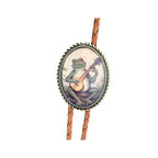 Bolo Tie | Frog Playing Banjo Design | Leather Cord & Stainless Steel Slide | Adjustable Fit