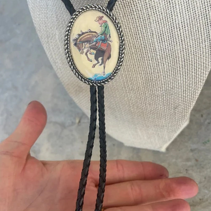 Bolo Tie | Frog Playing Banjo Design | Leather Cord & Stainless Steel Slide | Adjustable Fit