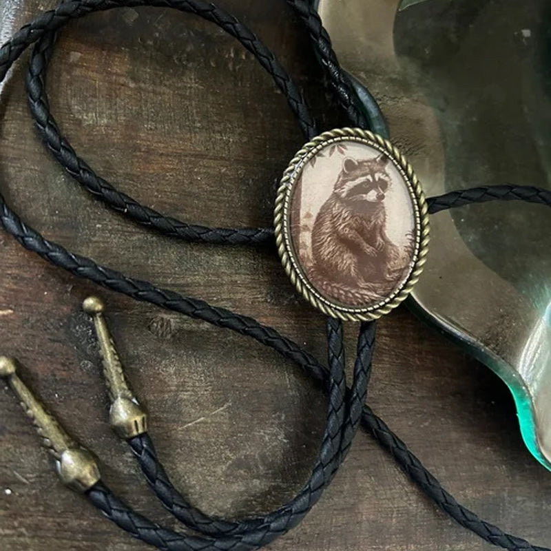 Bolo Tie | Frog Playing Banjo Design | Leather Cord & Stainless Steel Slide | Adjustable Fit