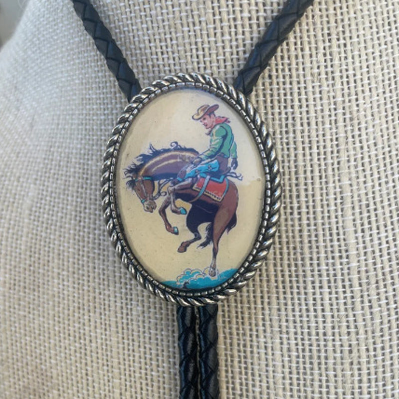 Bolo Tie | Frog Playing Banjo Design | Leather Cord & Stainless Steel Slide | Adjustable Fit