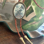 Bolo Tie | Frog Playing Banjo Design | Leather Cord & Stainless Steel Slide | Adjustable Fit