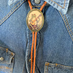 Bolo Tie | Frog Playing Banjo Design | Leather Cord & Stainless Steel Slide | Adjustable Fit