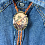 Bolo Tie | Frog Playing Banjo Design | Leather Cord & Stainless Steel Slide | Adjustable Fit