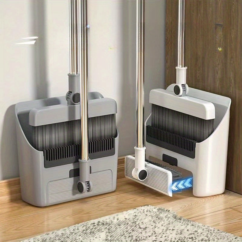 Broom & Dustpan Set | Integrated Comb & Ergonomic Handle | Stainless Steel Handle | Space-Saving