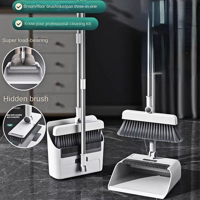 Broom & Dustpan Set | Integrated Comb & Ergonomic Handle | Stainless Steel Handle | Space-Saving
