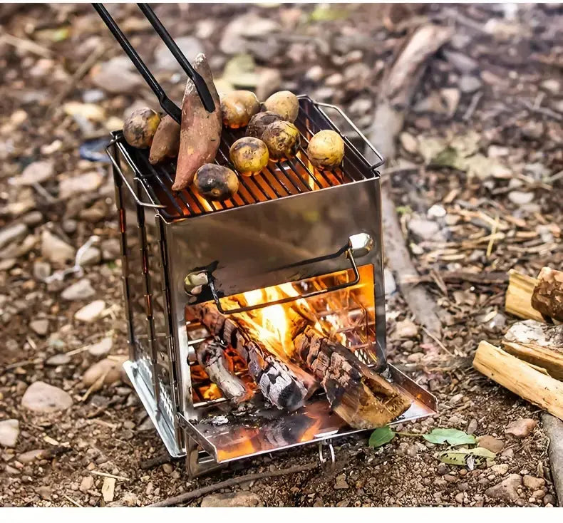 Camping Wood Stove | Foldable Stainless Steel | Includes Carry Bag | Efficient Burning
