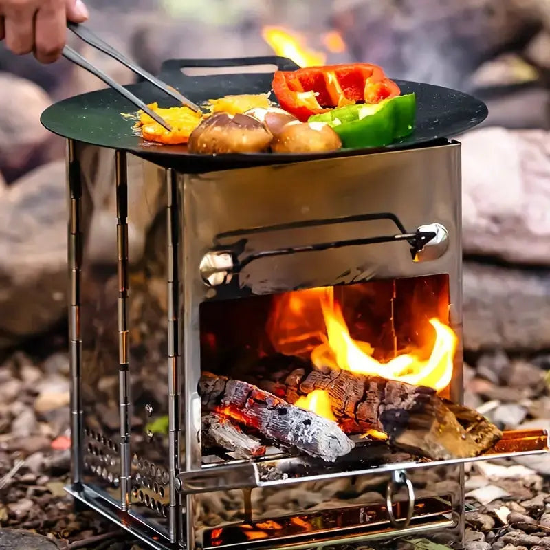 Camping Wood Stove | Foldable Stainless Steel | Includes Carry Bag | Efficient Burning