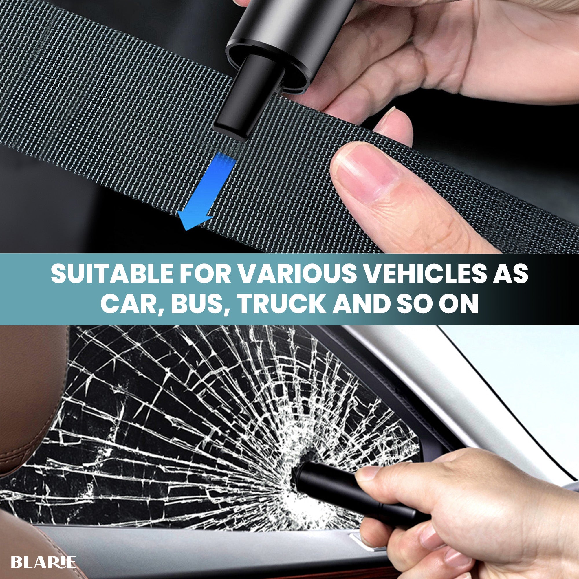 Car Escape Hammer | Tungsten Tip Window Breaker | Stainless Steel Seatbelt Cutter