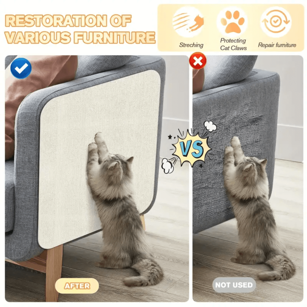 Cat Scratch Pad | Durable Polyester Furniture Protector | Straps & Adhesive | Gentle on Claws