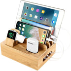 Charging Dock | Bamboo Organizer & Cable Management | 5-Port USB Charger