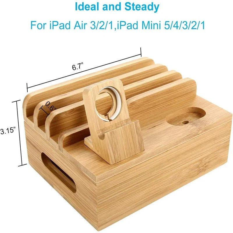 Charging Dock | Bamboo Organizer & Cable Management | 5-Port USB Charger