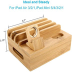 Charging Dock | Bamboo Organizer & Cable Management | 5-Port USB Charger