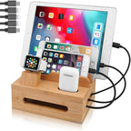 Charging Dock | Bamboo Organizer & Cable Management | 5-Port USB Charger