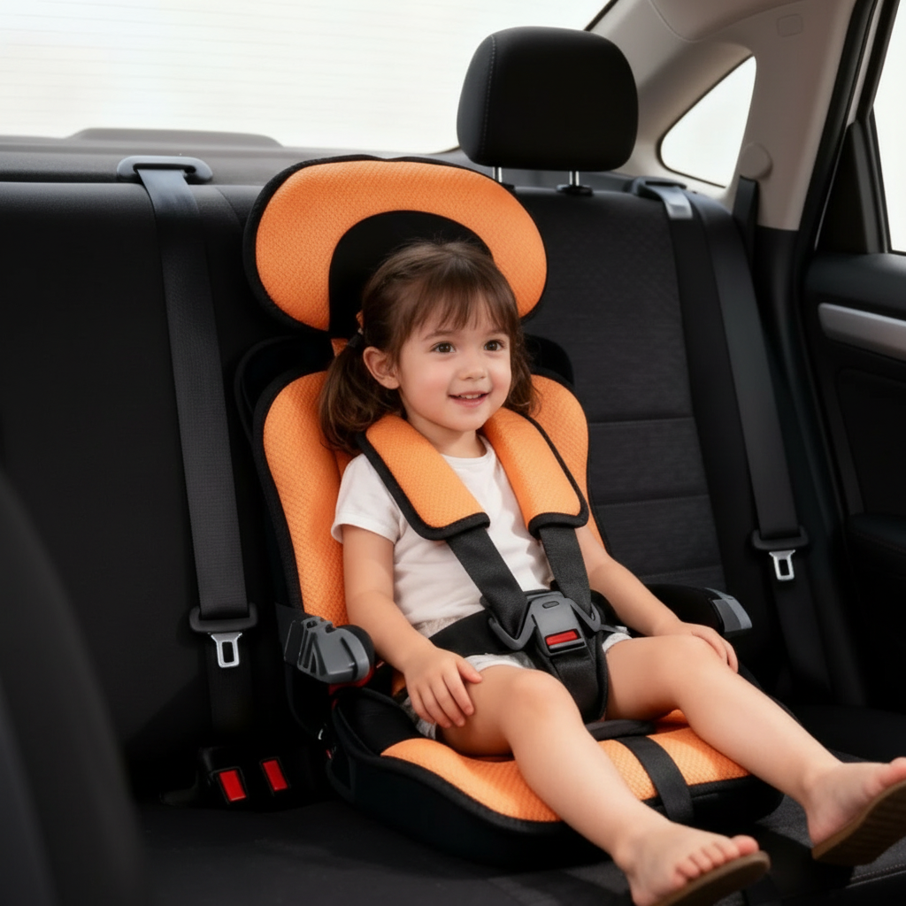 Children's Booster Car Seat | Compact Foldable | 5-Point Harness & Plush Padding | Travel-Friendly