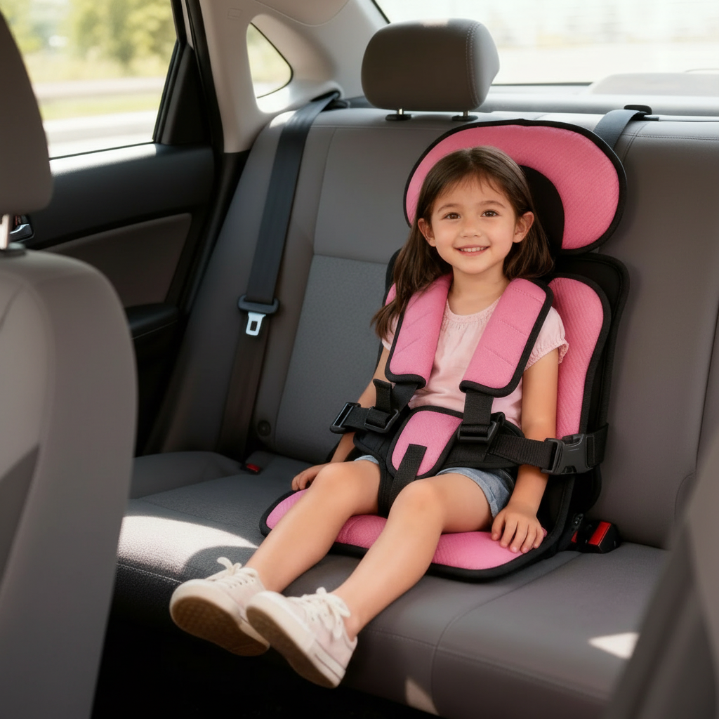 Children's Booster Car Seat | Compact Foldable | 5-Point Harness & Plush Padding | Travel-Friendly