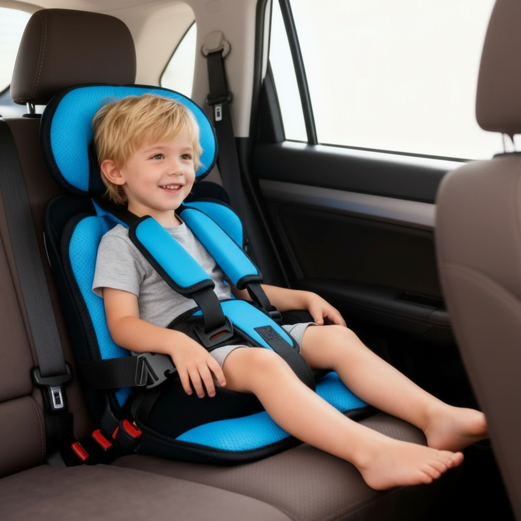 Children's Booster Car Seat | Compact Foldable | 5-Point Harness & Plush Padding | Travel-Friendly