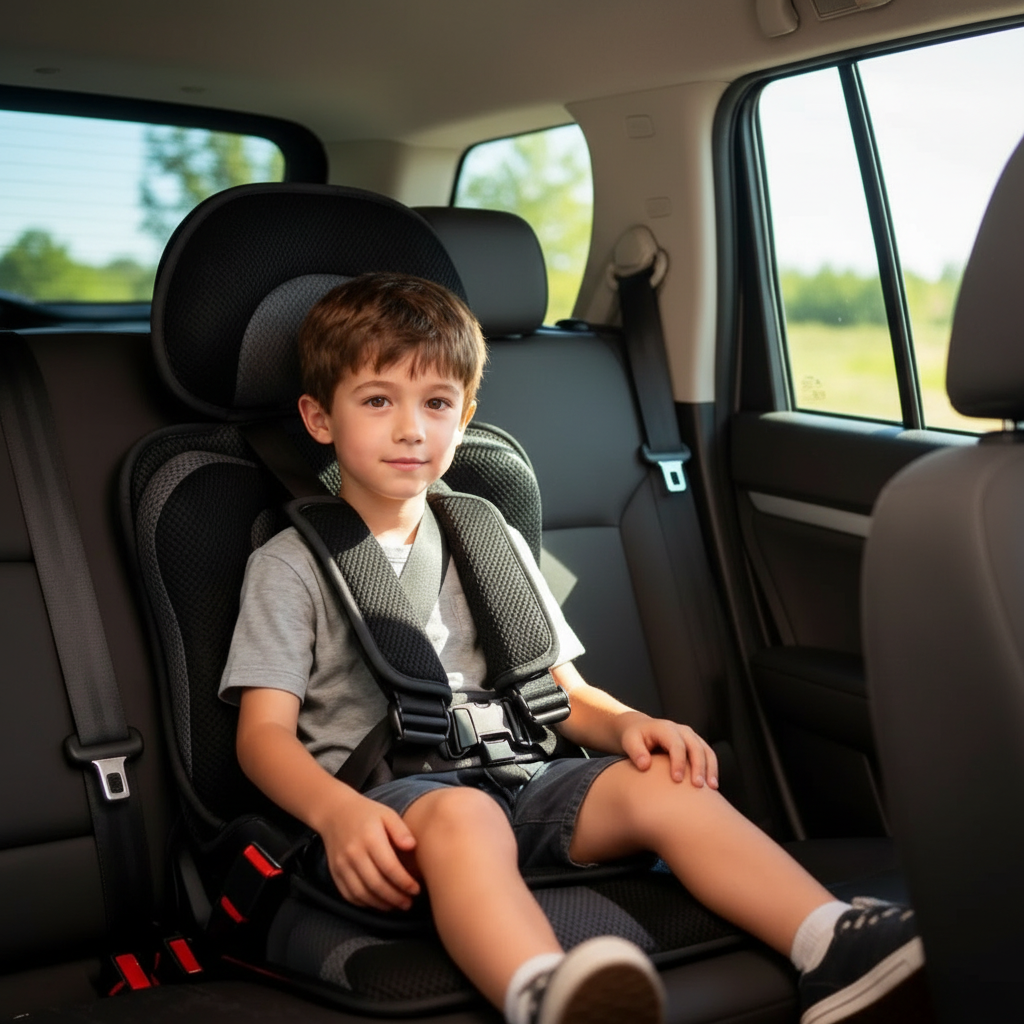Children's Booster Car Seat | Compact Foldable | 5-Point Harness & Plush Padding | Travel-Friendly