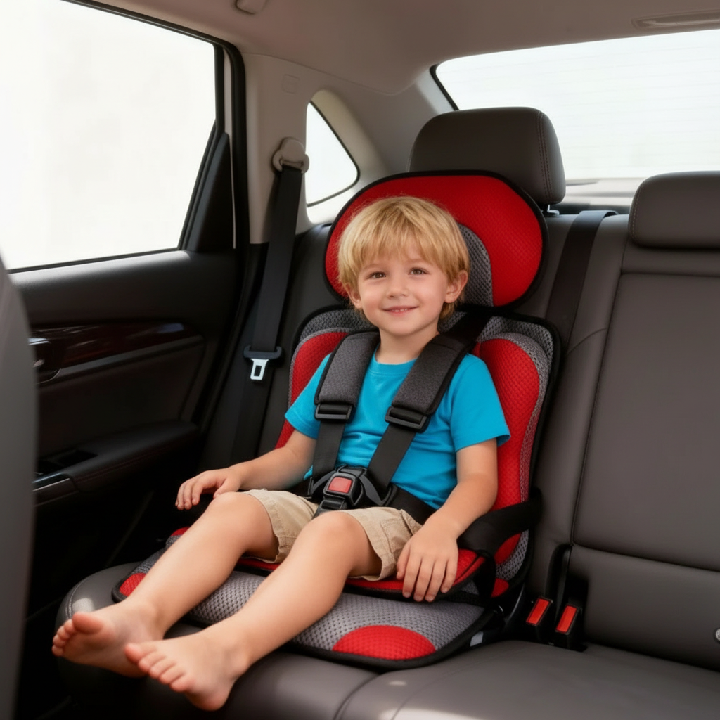 Children's Booster Car Seat | Compact Foldable | 5-Point Harness & Plush Padding | Travel-Friendly