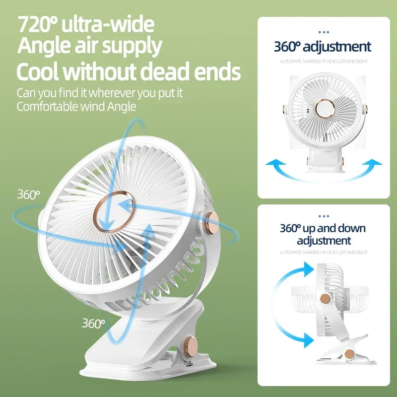 Clip-On Rechargeable Cooling Fan | Long Battery Life & USB-C Charging | LED Night Light