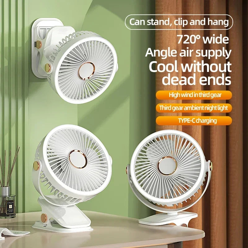 Clip-On Rechargeable Cooling Fan | Long Battery Life & USB-C Charging | LED Night Light