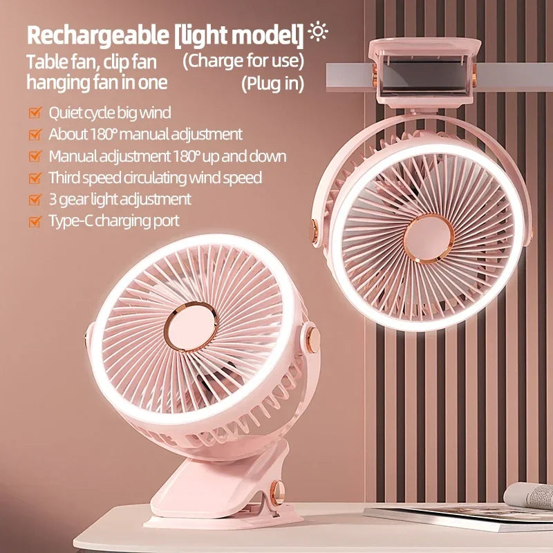 Clip-On Rechargeable Cooling Fan | Long Battery Life & USB-C Charging | LED Night Light
