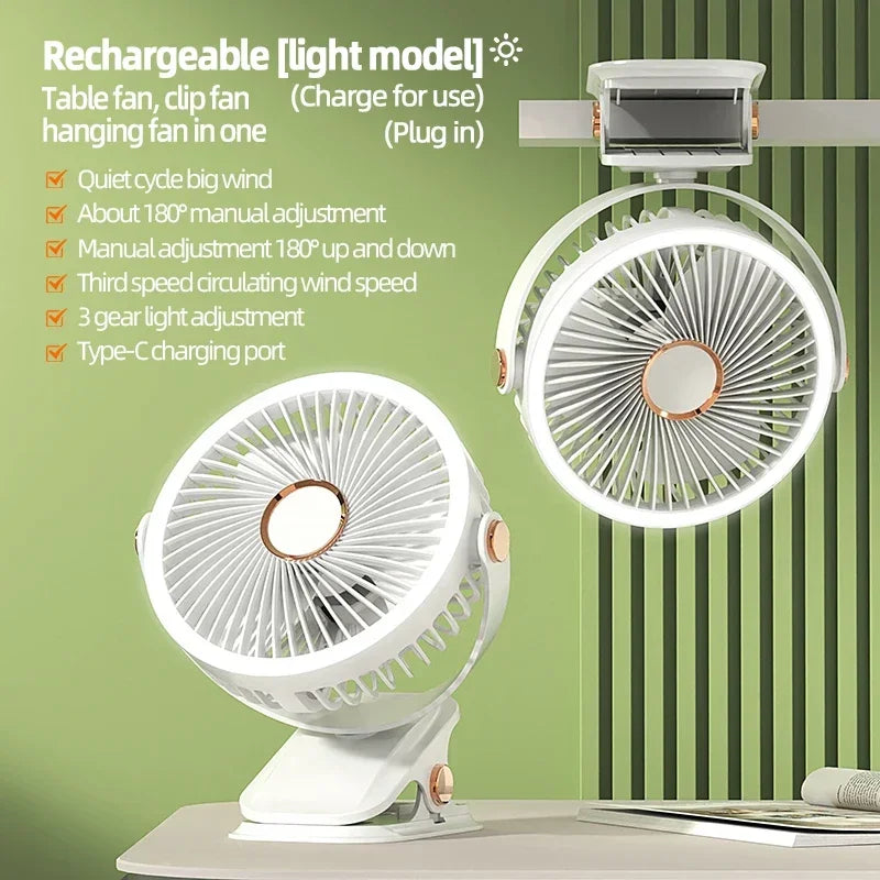 Clip-On Rechargeable Cooling Fan | Long Battery Life & USB-C Charging | LED Night Light