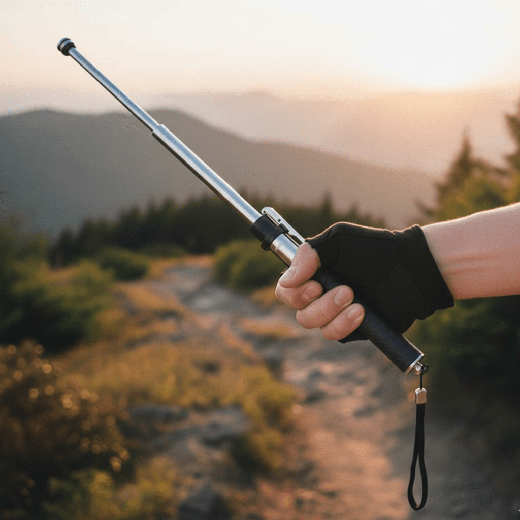 Collapsible Trekking Pole | Automatic Deploy | Aluminum Body & Anti-Slip Grip | Self-Defense