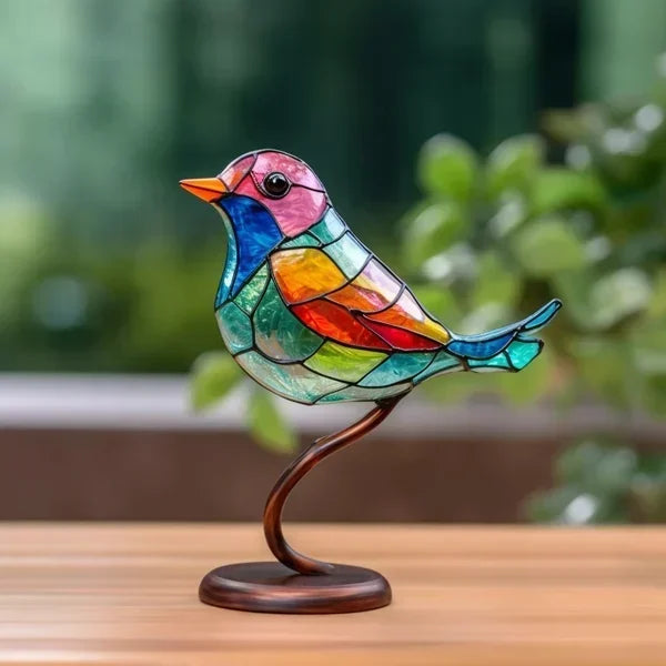 Colored Glass Bird Figurine | Handcrafted Artisan Design | Elegant Tabletop & Windowsill Decor