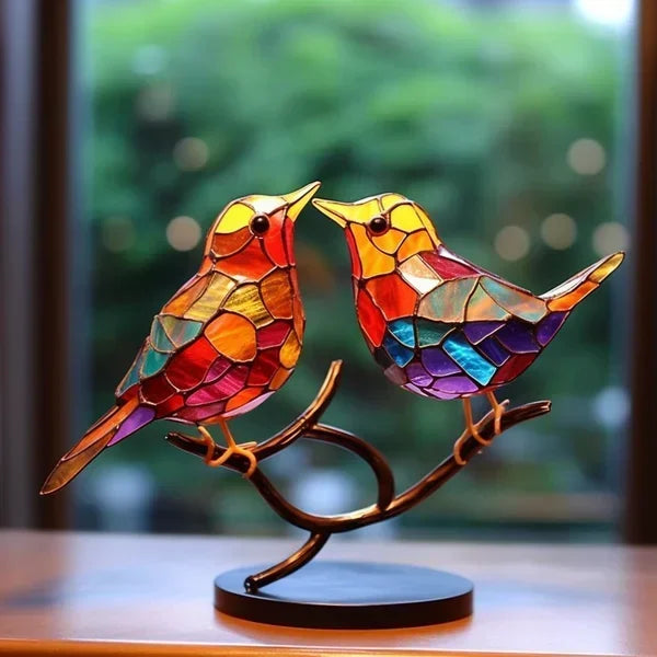 Colored Glass Bird Figurine | Handcrafted Artisan Design | Elegant Tabletop & Windowsill Decor