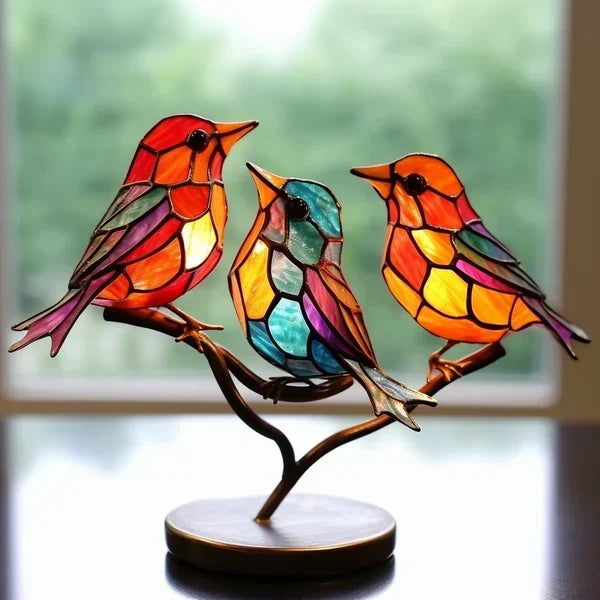 Colored Glass Bird Figurine | Handcrafted Artisan Design | Elegant Tabletop & Windowsill Decor